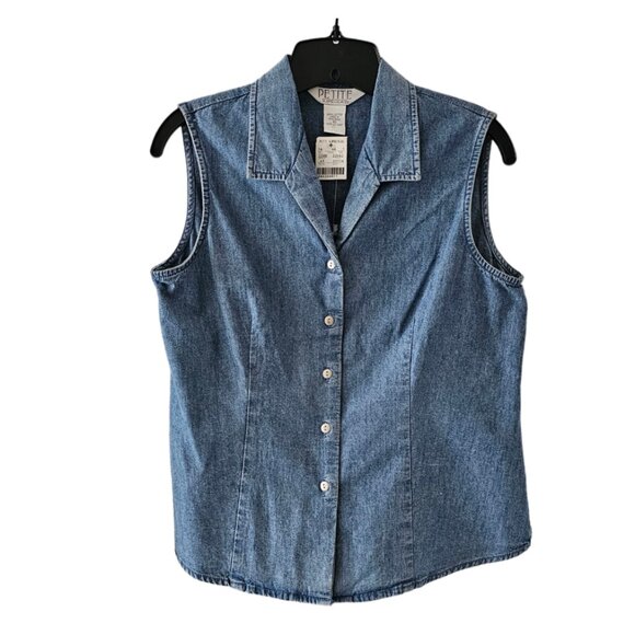 Petite Sophisticate Sleeveless Denim Button Front Collared Blouse | NWT | 10P - Picture 3 of 14